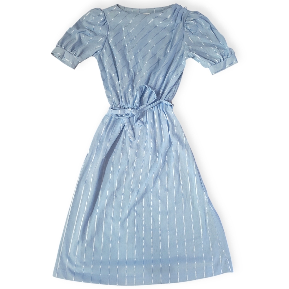 Miss Oops California vintage retro blue/silver striped dress with waist tie